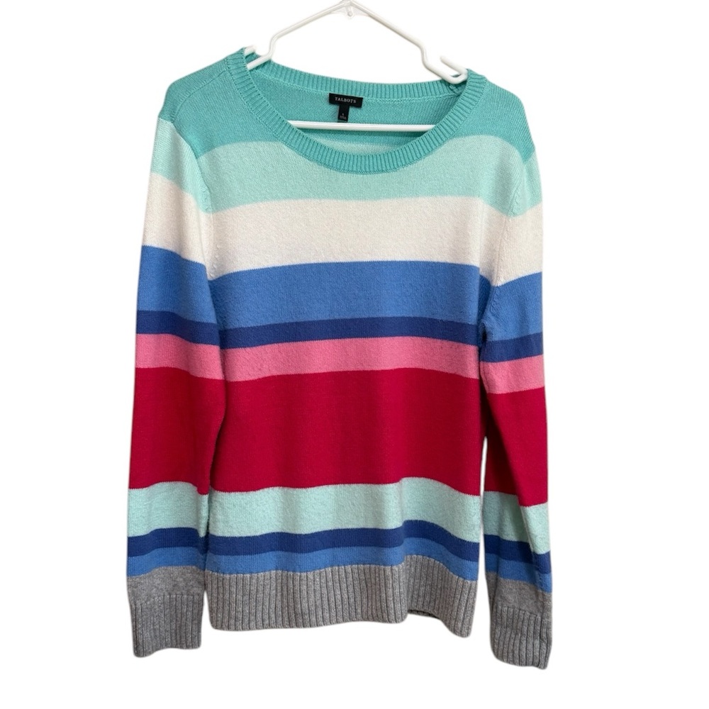 Talbots Woman Colorful Striped Crewneck Long Sleeve Sweater Color Red Size Large